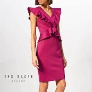 Ted Baker Women’s Size 1 US 4 Alair Ruffle Peplum Bodycon Dress Fuschia Pink